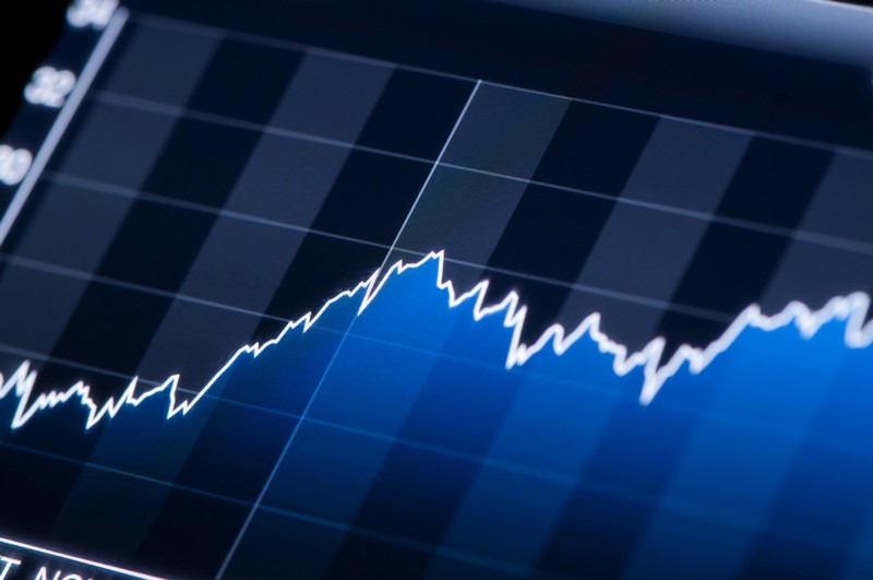 Close-up of a stock market graph on a high resolution LCD screen.